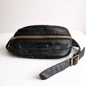 Black Leather Crossbody Sling Bag – Belt Bag – Brass Hardware